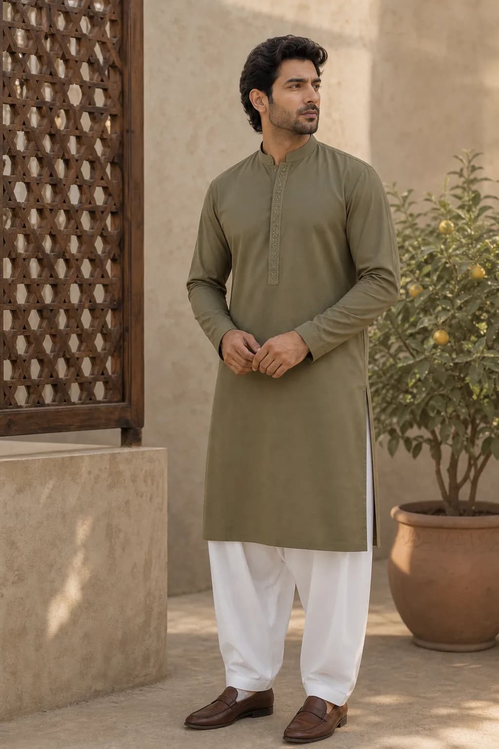 Junaid — Kurta with White Shalwar